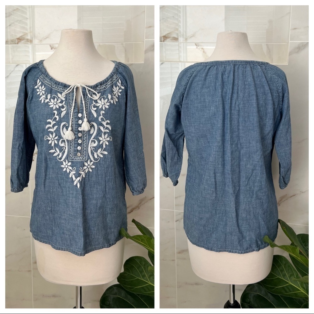 TOMMY BAHAMAS, Denim Chambray Top, Size XXS